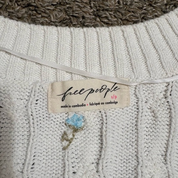 Free People White Knit Top with Blue Floral Accent - Picture 3 of 8